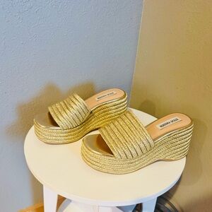 Steve Madden Gold Platform Slide Sandals